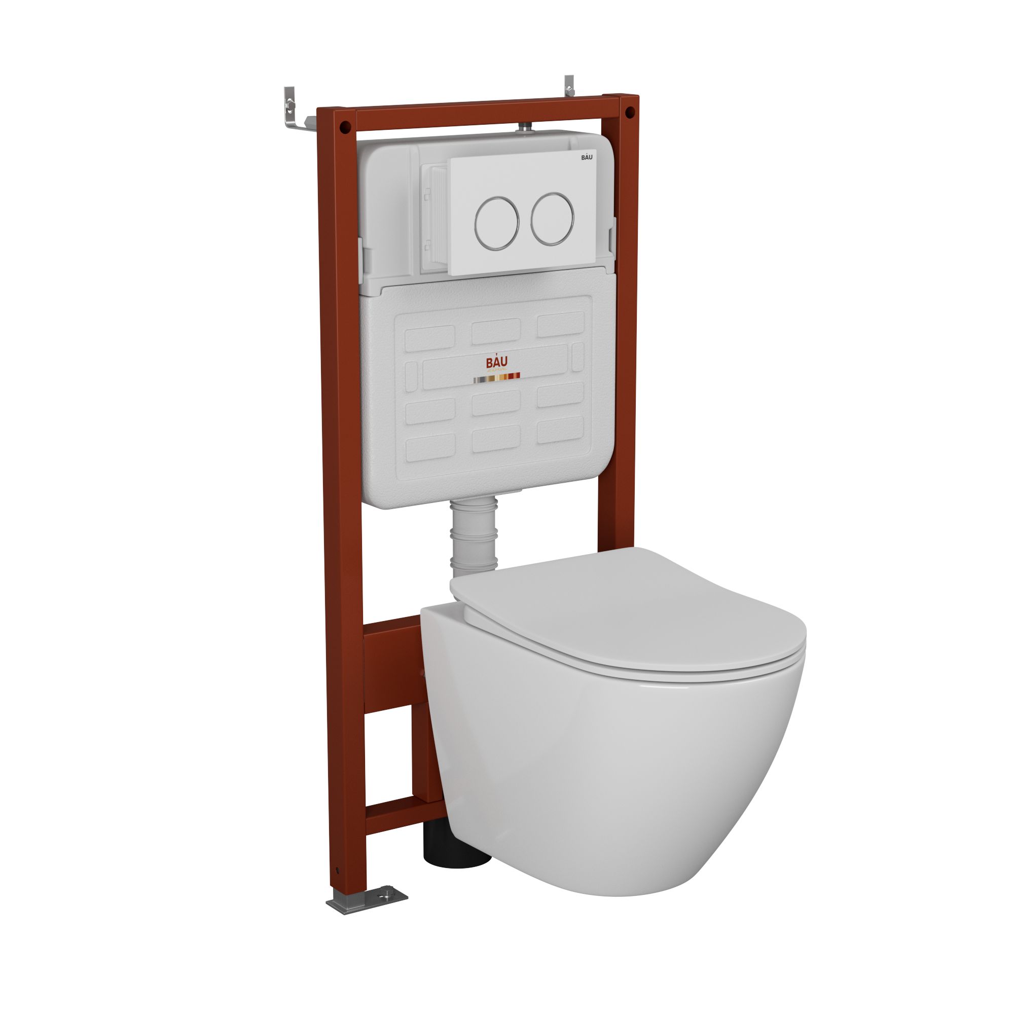 Комплект BAU 6 в 1: усиленная инсталляция BAU IDEAL, унитаз подвесной безободковый Bau Dream PRO-2, сиденье микролифт, клавиша BAU Round, белый/хром