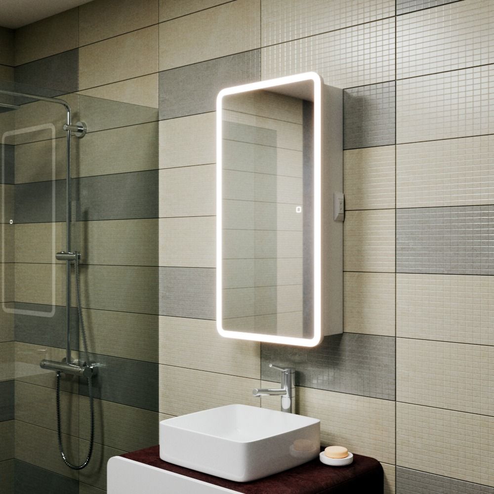 Зеркальный шкаф Bau Stil 40х80, LED подсветка, сенсор, плавное закрывание, оборачиваемый