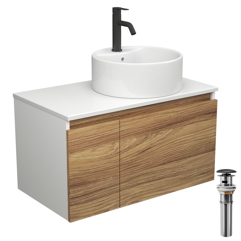 Комплект для ванной, 4 предмета (тумба Bau Dream 80 + раковина BAU D40, с отв. под смеситель + смеситель Dream Black, выпуск клик-клак, черный)