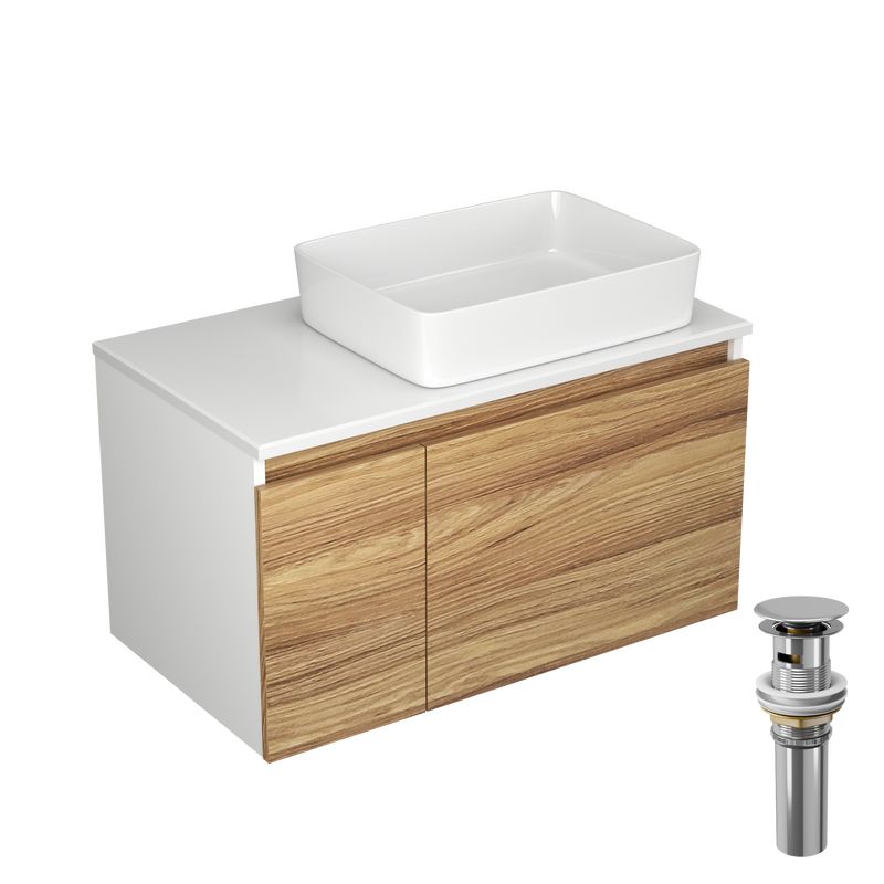 Тумба с раковиной и выпуском (Тумба Bau Dream Blackwood 80, умывальник BAU Hotel 48х37, выпуск клик клак, хром)