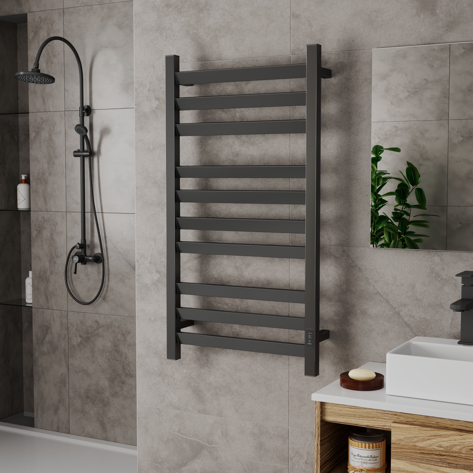 Полотенцесушитель электрический профильный BAU Hotel Veer 50х100, 10 планок, универсальный, черный матовый RAL 9005