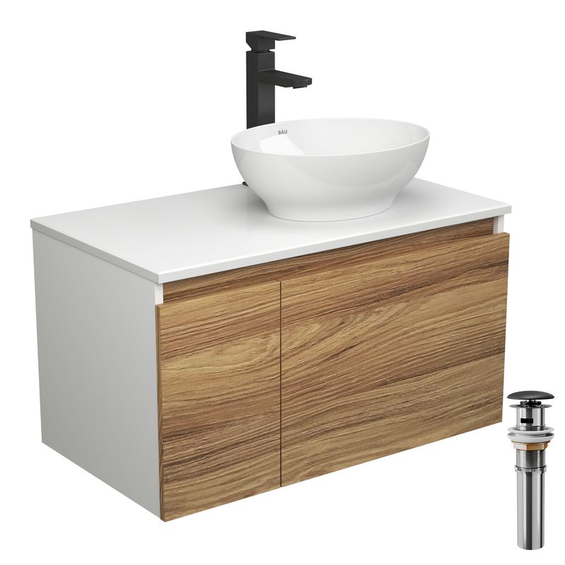 Комплект для ванной, 4 предмета (тумба Bau Dream 80 + раковина овальная BAU 41х33, белая + смеситель Hotel Black, выпуск клик-клак, черный)