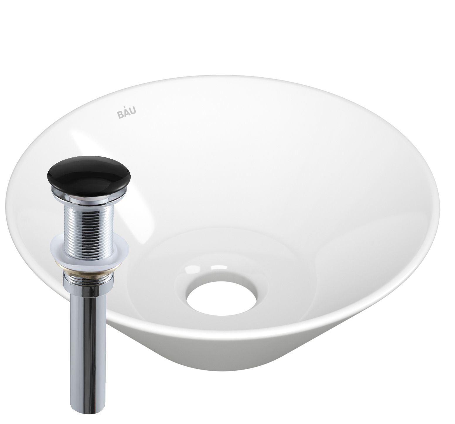 Раковина чаша накладная круглая BAU Dream D43, белая + выпуск клик-клак, черный