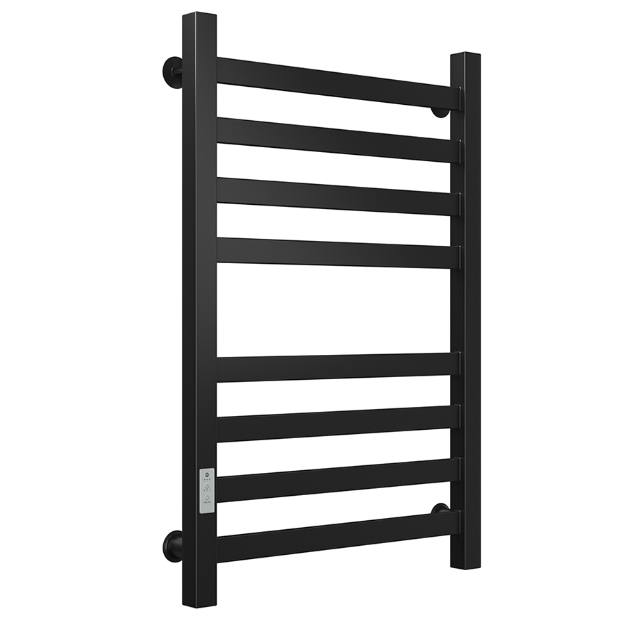 Полотенцесушитель электрический профильный Маргроид BAU В81/10 50х80, 2 вставки 4х4 размер 30*10, черный матовый RAL 9005 с таймером слева