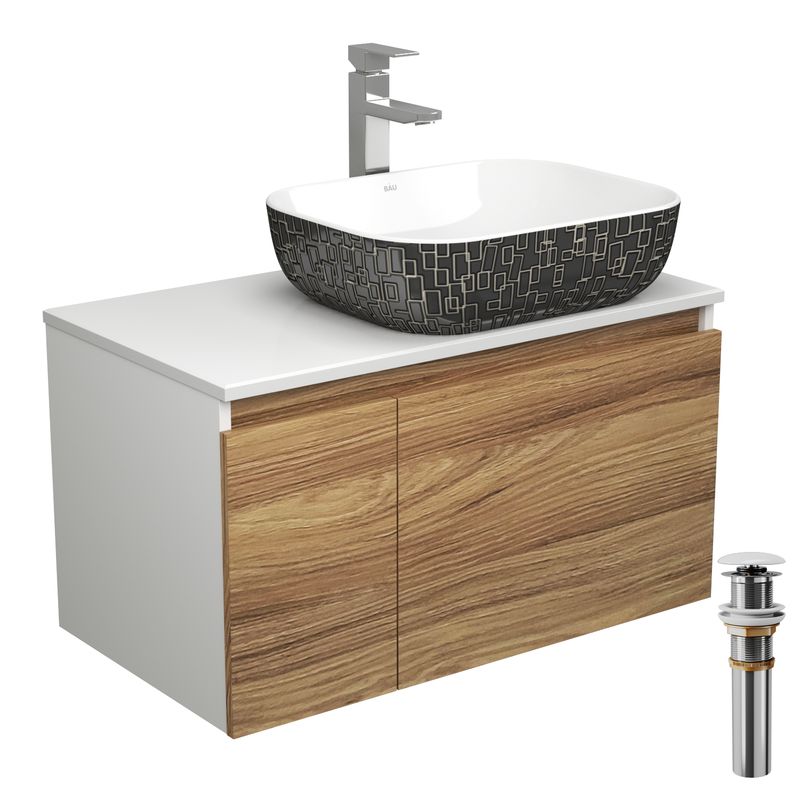 Комплект для ванной, 4 предмета (тумба Bau Dream 80 + раковина BAU 50х40, белая/черная + смеситель Hotel Still, выпуск клик-клак, белый)