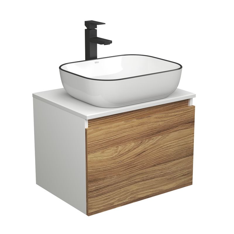 Комплект для ванной, 3 предмета (тумба Bau Dream Blackwood 60 + раковина BAU Stil Black Rand 50х40, белая, смеситель высокий Hotel Black)