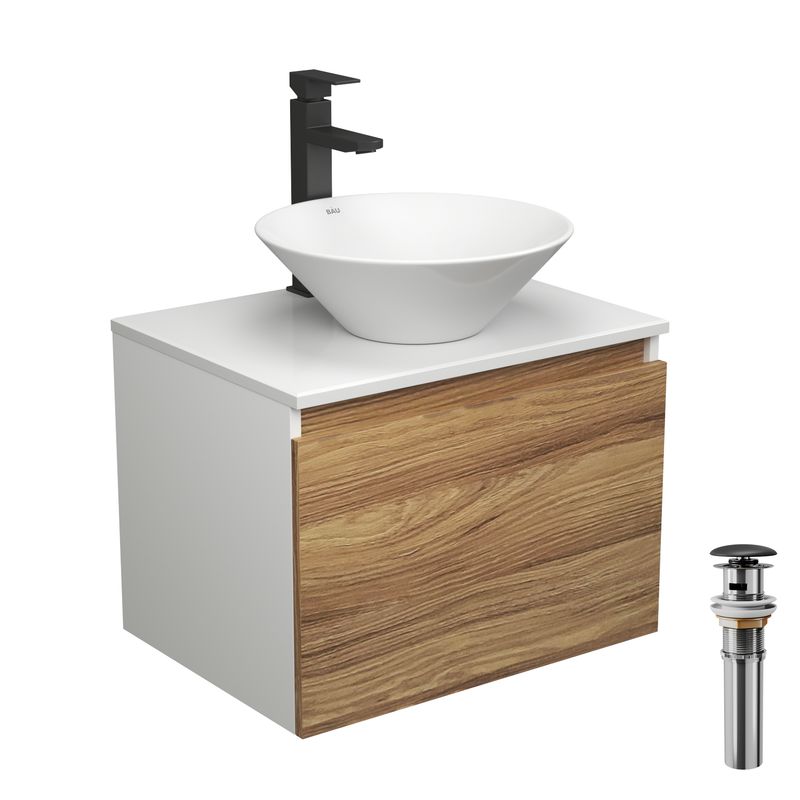 Комплект для ванной, 4 предмета (тумба Bau Dream 60 + раковина BAU D43, белая + смеситель Hotel Black, выпуск клик-клак, черный)