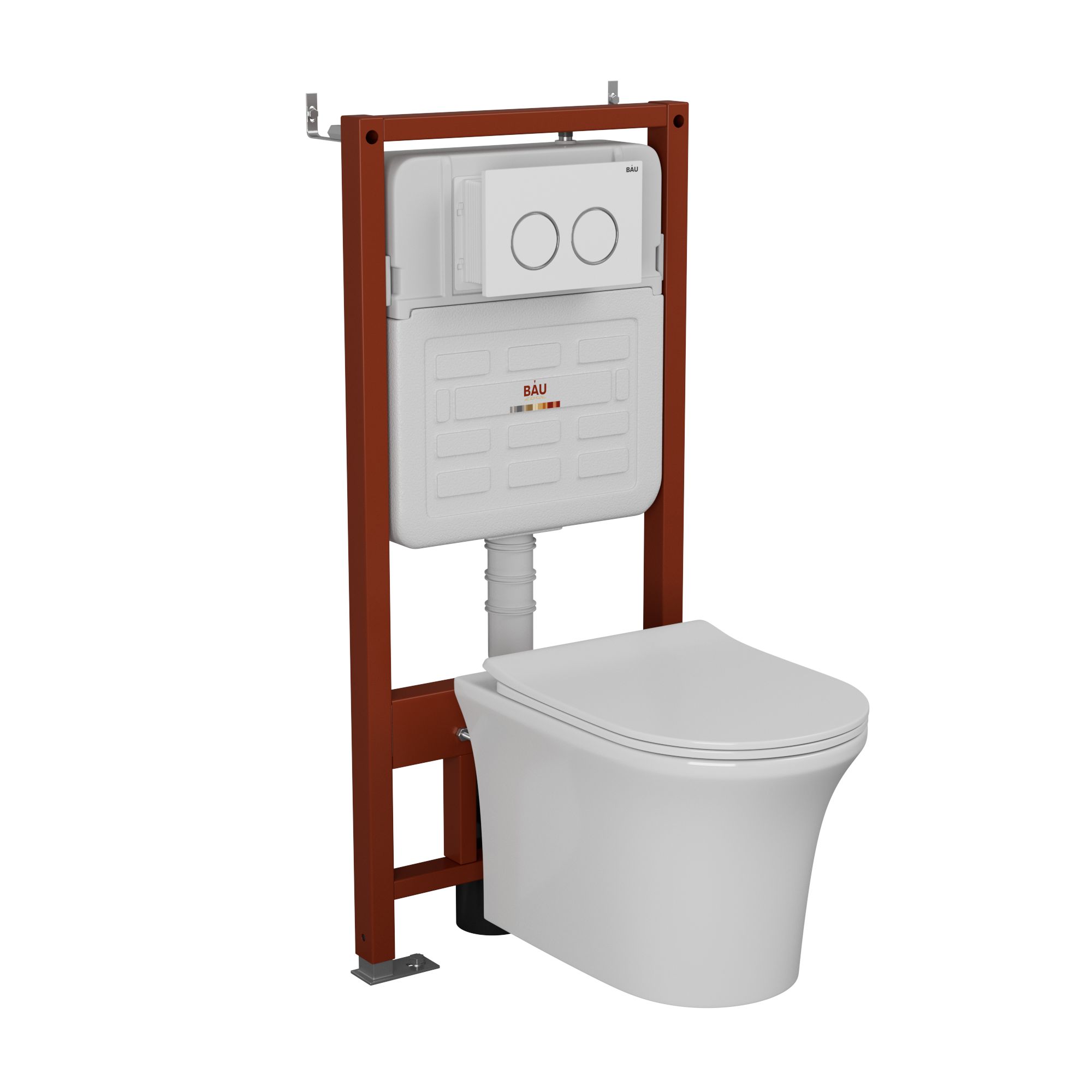 Комплект BAU 6 в 1: усиленная инсталляция BAU IDEAL, унитаз подвесной безободковый Bau Spectrum PRO, сиденье микролифт, клавиша BAU Round, белый/хром