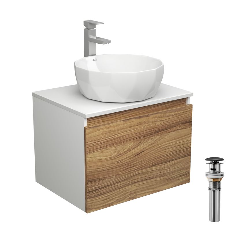 Комплект для ванной, 4 предмета (тумба Bau Dream 60 + раковина на столешницу BAU D40, белая + смеситель Hotel Still, выпуск клик-клак, черный)