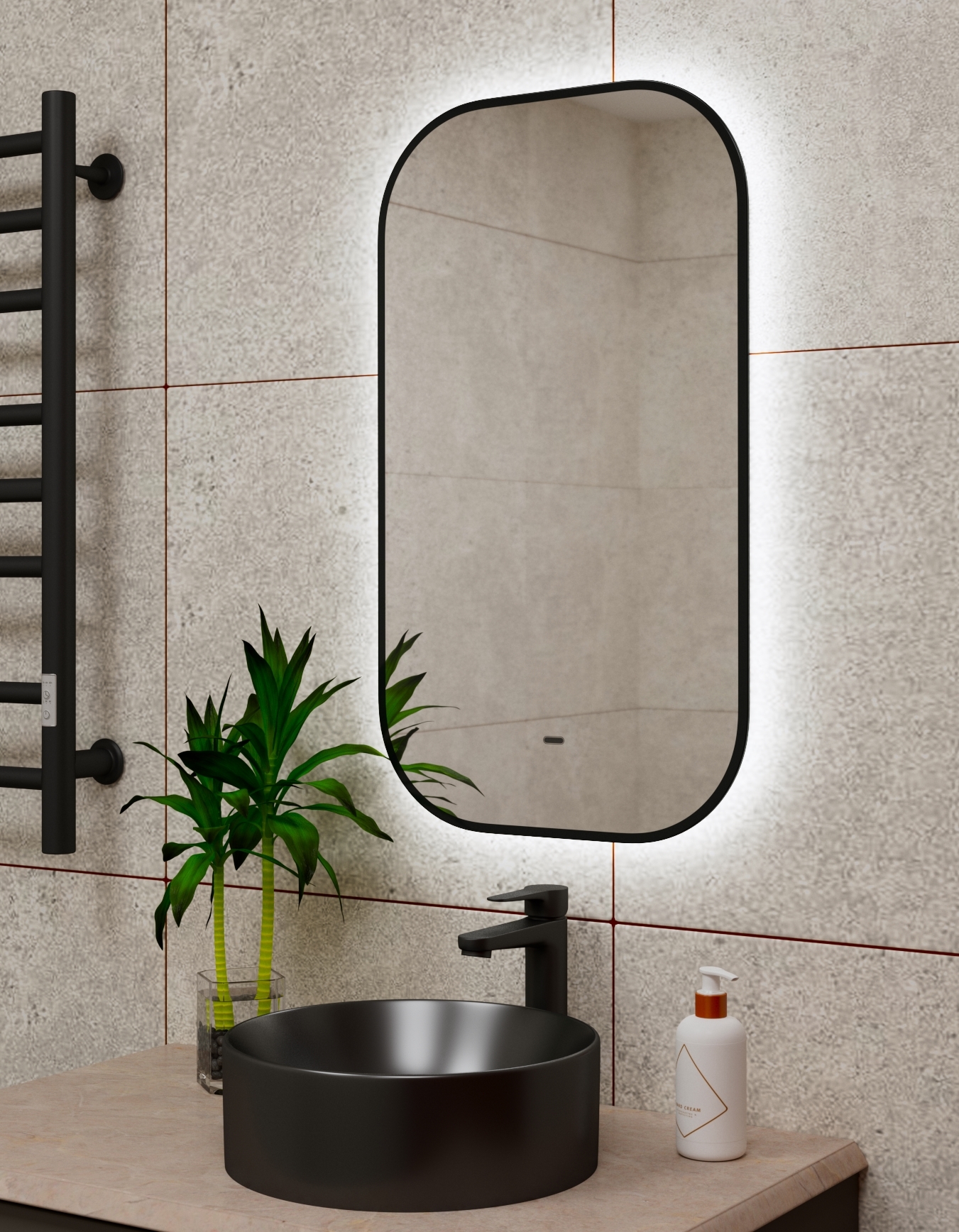 Зеркало Bau Black Rand 40х70, с LED фоновой подсветкой, бесконтактным сенсором, черной окантовкой