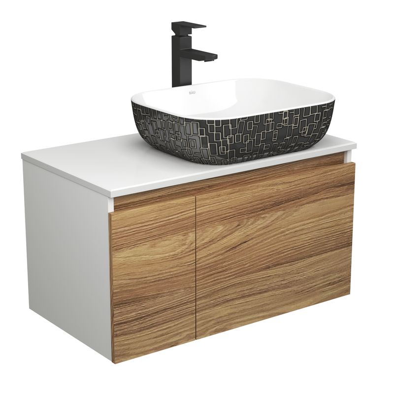 Комплект для ванной, 3 предмета (тумба Bau Dream Blackwood 80 + раковина BAU Stil Black White 50х40, белая/черная, смеситель высокий Hotel Black)