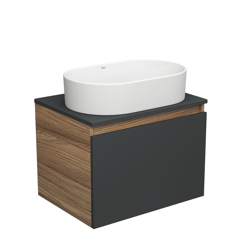 Тумба с раковиной (тумба подвесная Bau Dream Blackwood 60, графит + раковина санфаянс накладная овальная BAU Nimb 56х36)