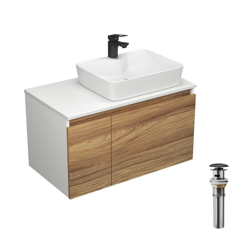 Комплект для ванной, 4 предмета (тумба Bau Dream 80 + раковина BAU 48х37, с отв. под смеситель + смеситель Cerama Black, выпуск клик-клак, черный)