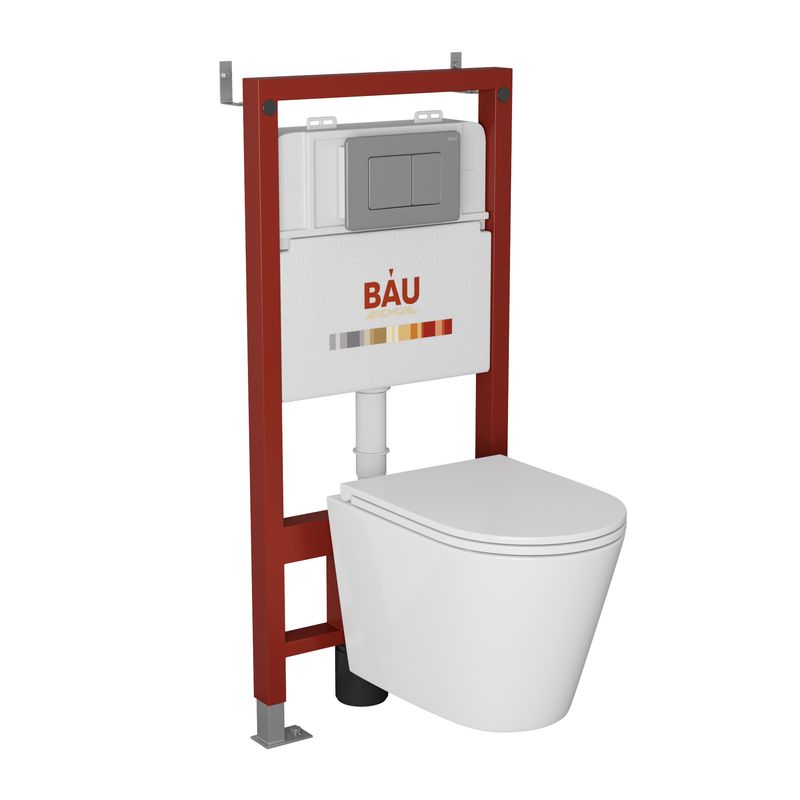 Комплект BAU 6 в 1: инсталляция BAU PRO, унитаз подвесной торнадо Bau Nimb Hurricane-2, сиденье дюропласт микролифт, клавиша BAU Stil Gun Grey, антивандальная, сталь темно-серый металлик