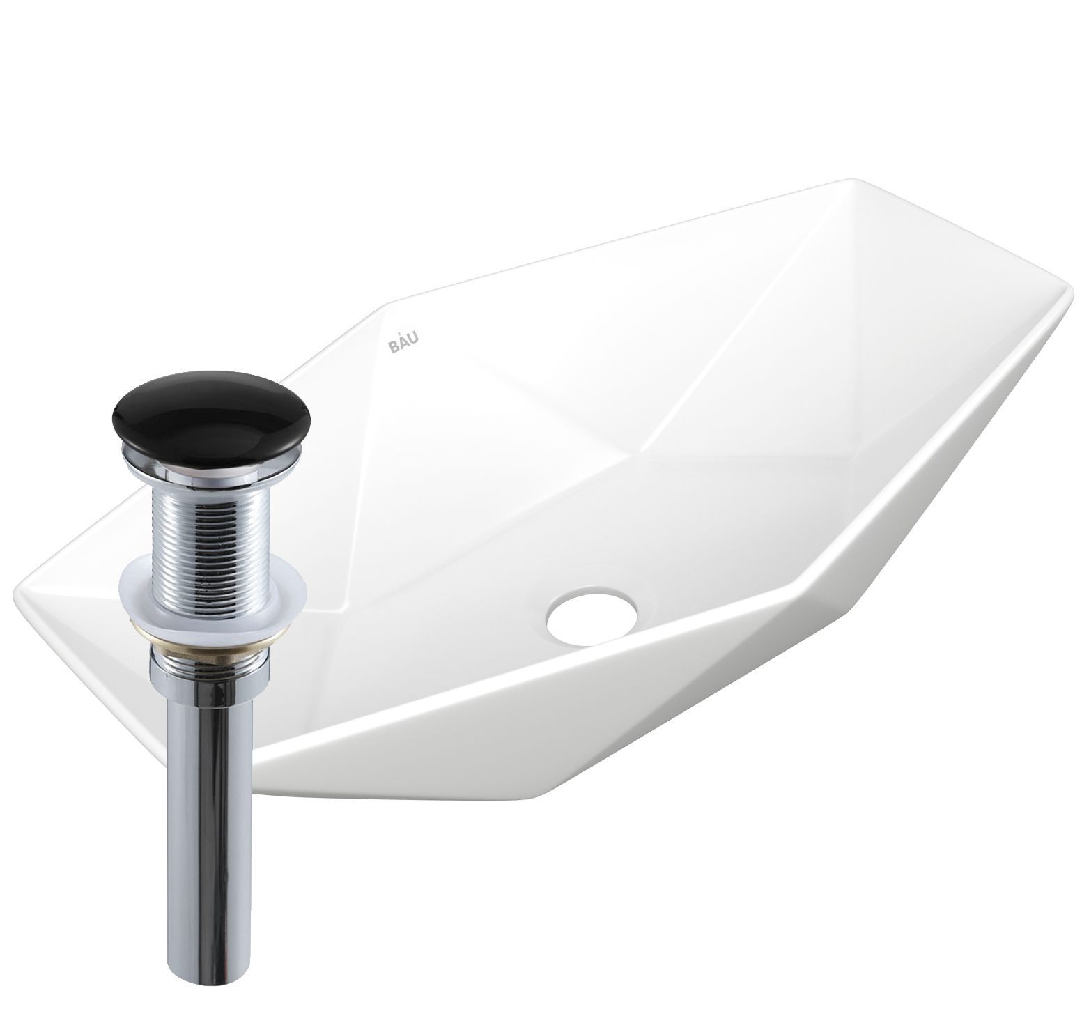 Раковина накладная на столешницу BAU Crystal 64х40, белая + выпуск клик-клак, черный