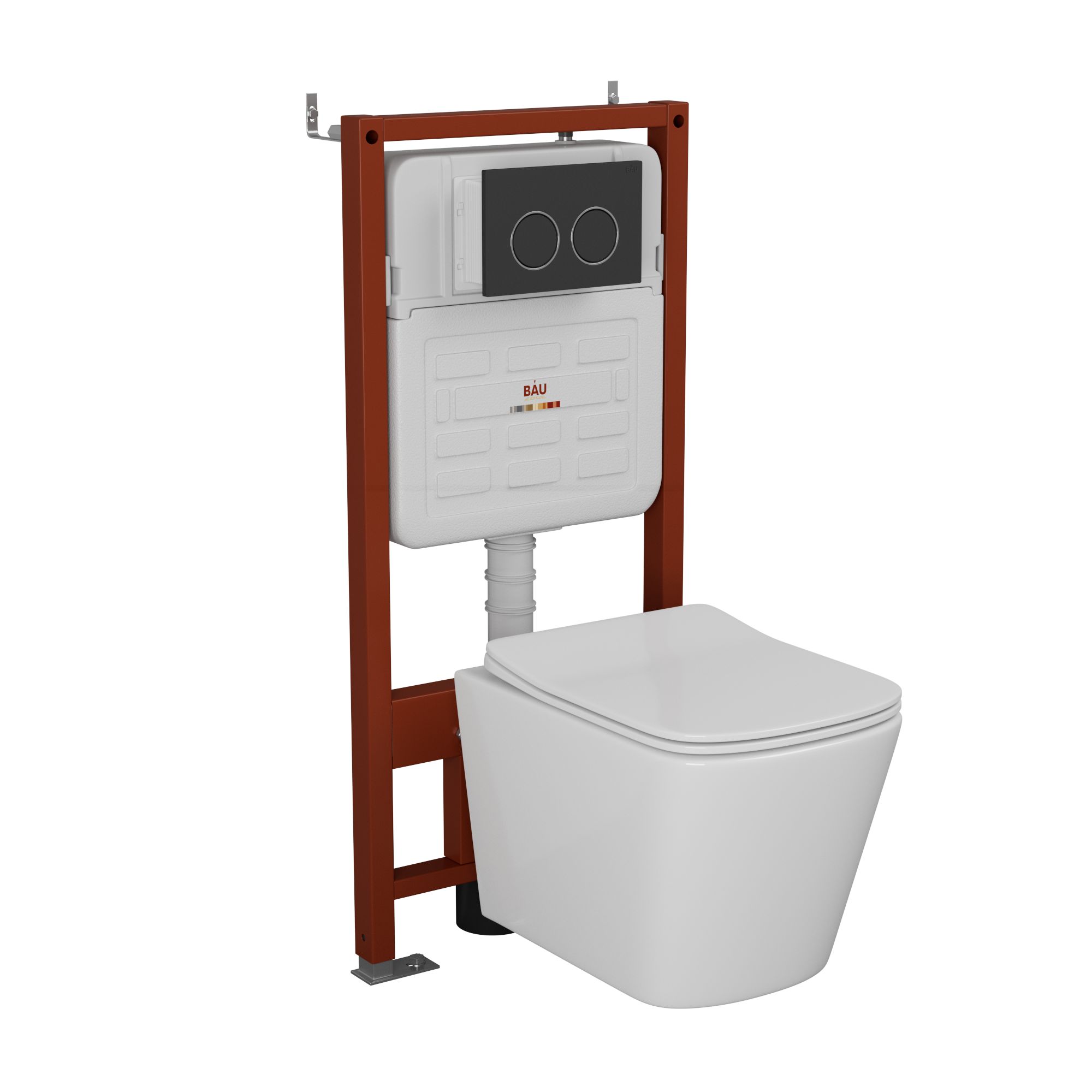 Комплект BAU 6 в 1: усиленная инсталляция BAU IDEAL, унитаз подвесной безободковый Bau Stil 49х35, сиденье дюропласт микролифт, клавиша BAU Round, черная матовая