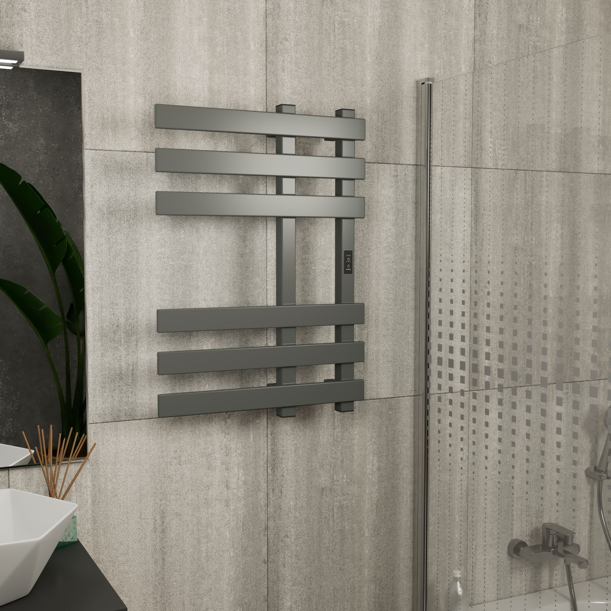 Полотенцесушитель дизайнерский электрический, профильный BAU Blizzard Gun Grey 50х70, 6 планок, темно-серый металлик