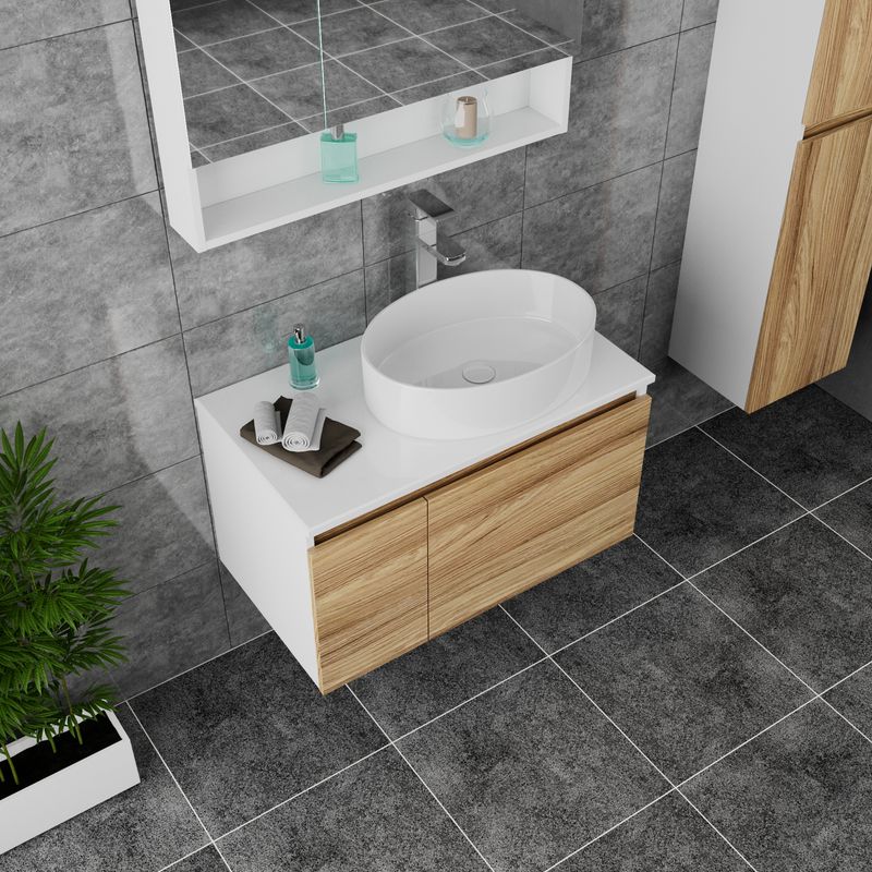 Комплект для ванной, 4 предмета (Тумба Bau Dream Blackwood 80, раковина BAU Nimb 50х36, смеситель для раковины Potato Hotel, выпуск клик клак, белый)