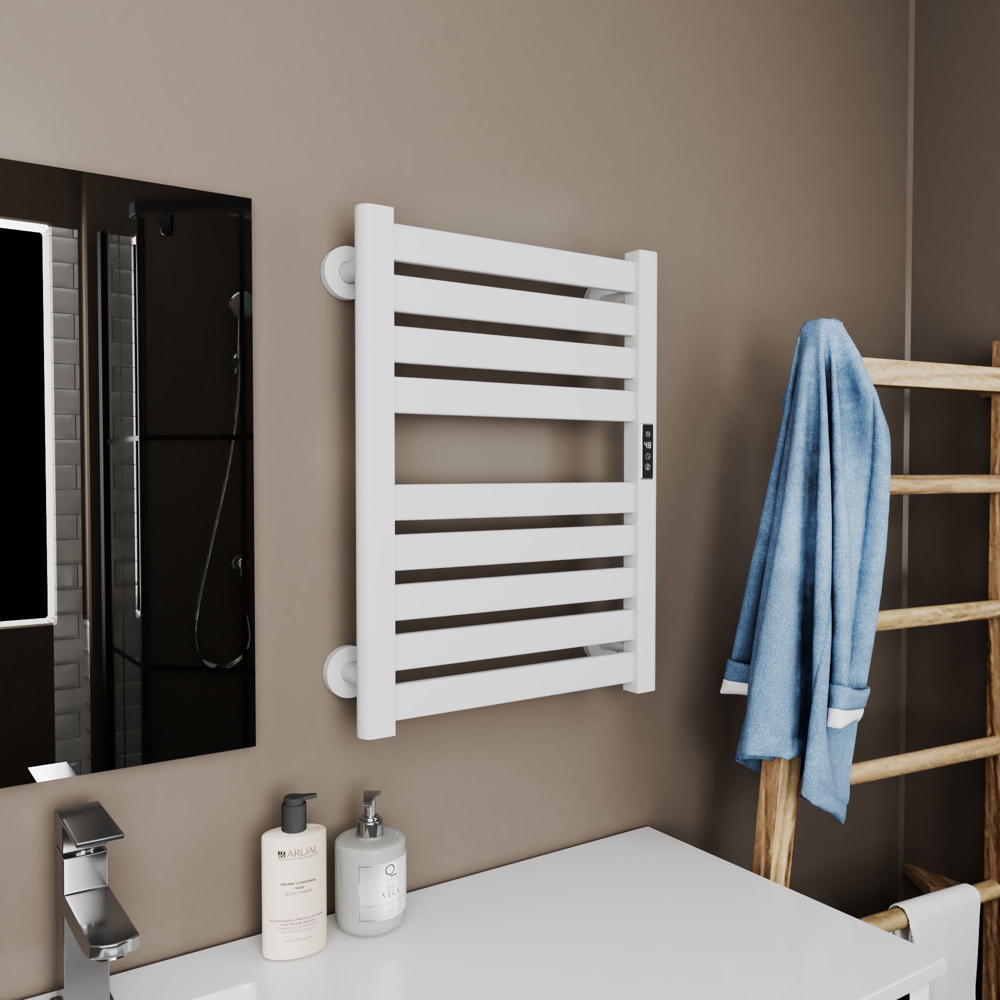 Полотенцесушитель дизайнерский электрический BAU Elite Elegant White 60х45, подключение справа, белый матовый