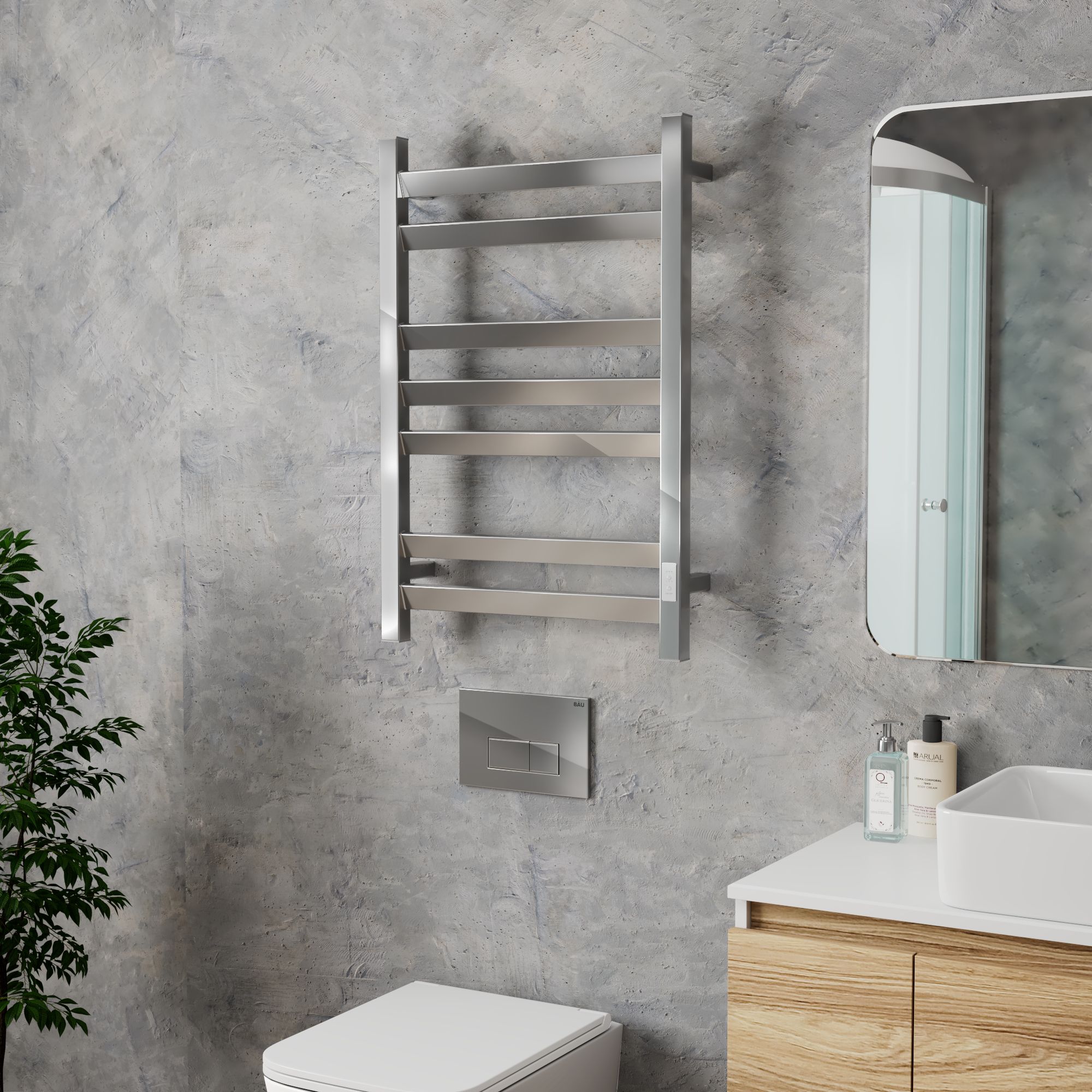 Полотенцесушитель электрический профильный BAU Hotel Veer 50х80, 7 планок, универсальный, нерж. сталь полированная