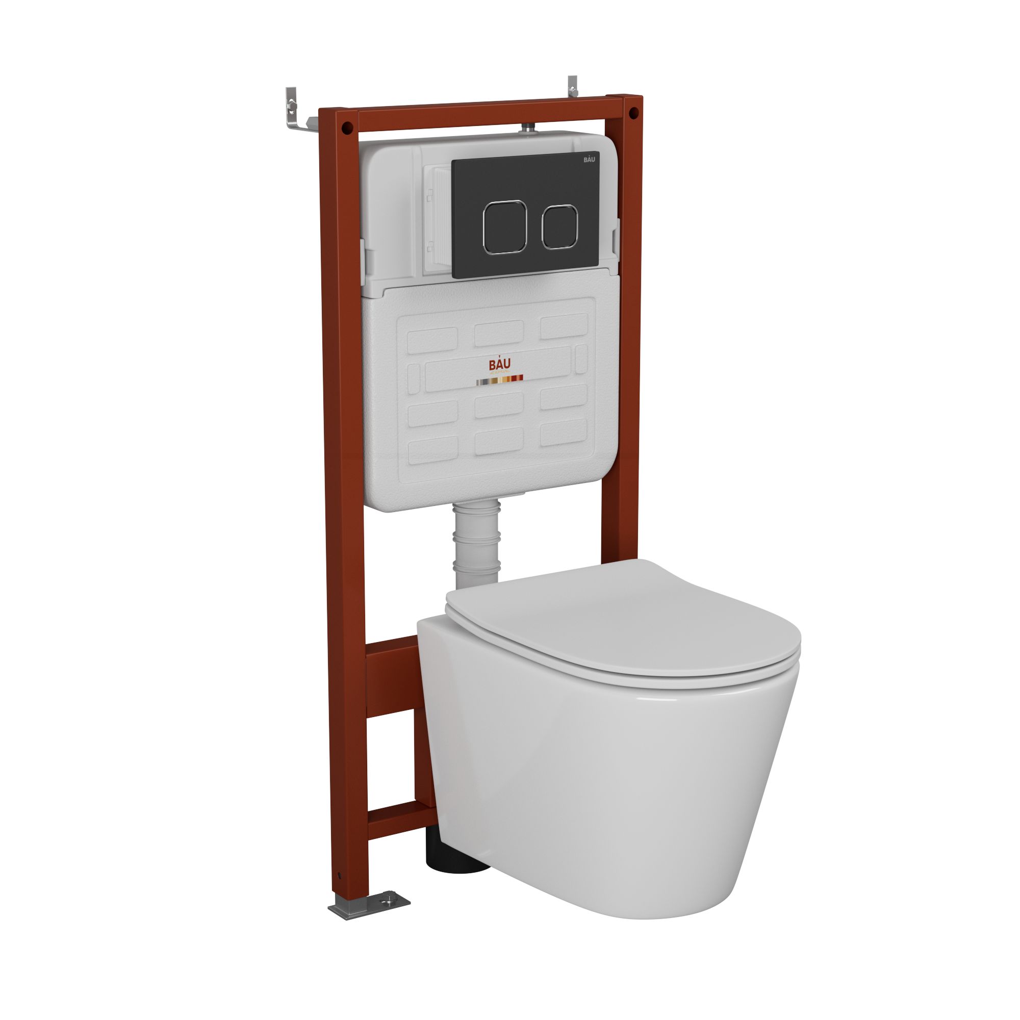 Комплект BAU 6 в 1: усиленная инсталляция BAU IDEAL, унитаз подвесной безободковый Bau Nimb, сиденье дюропласт микролифт, клавиша BAU Strike, черная матовая