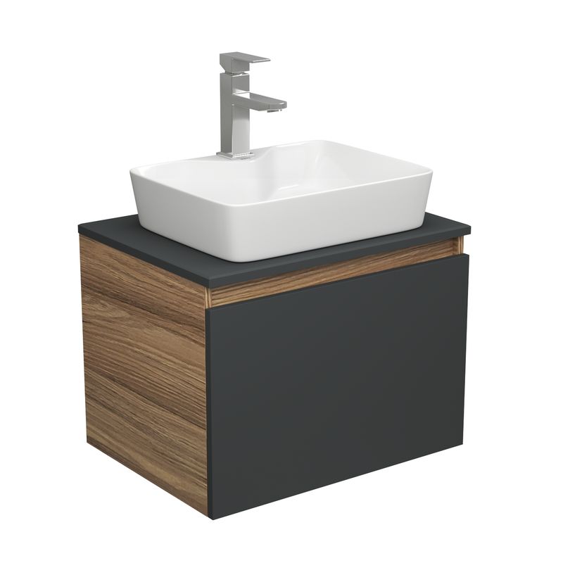 Комплект для ванной, 3 предмета (тумба Bau Dream 60, графит + раковина накладная BAU Cerama 48х37, с отверстием под смеситель, смеситель Hotel Still)