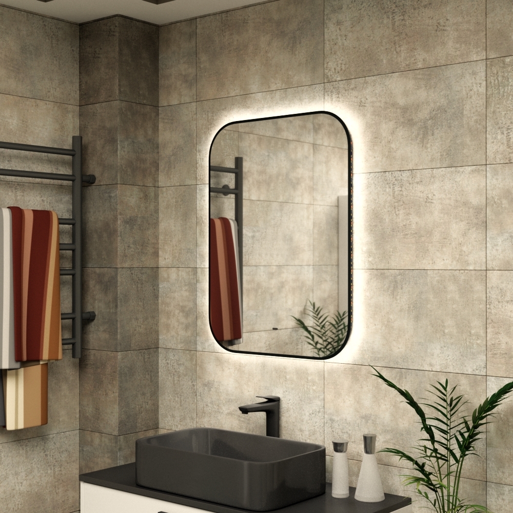 Зеркало Bau Black Rand 60х80, с LED фоновой подсветкой, бесконтактным сенсором, черной окантовкой