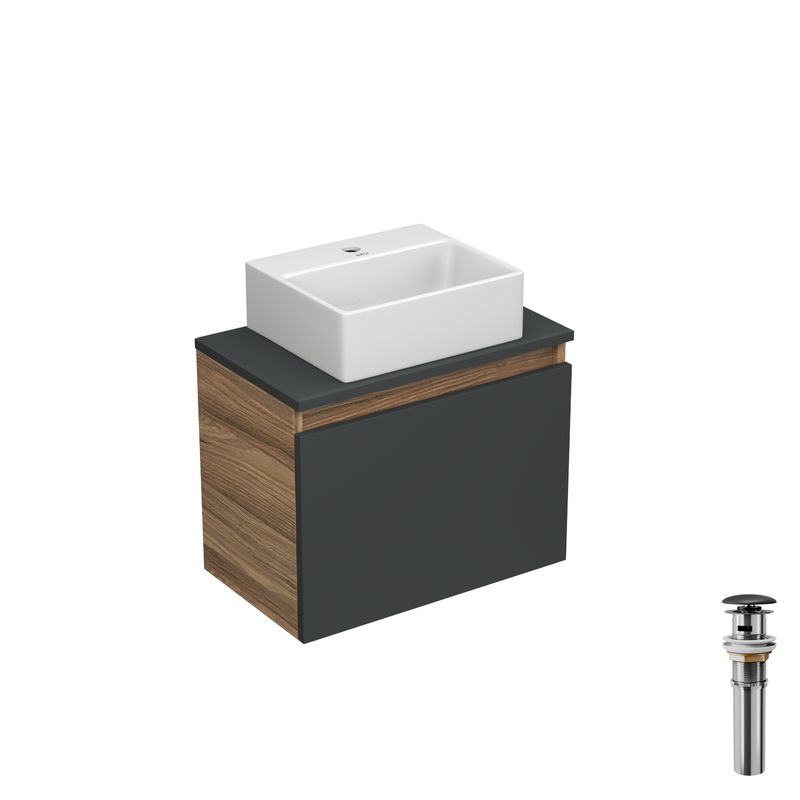 Комплект для ванной, 3 предмета (Тумба подвесная под раковину Bau Blackwood 50, графит + раковина BAU 33х28, выпуск)