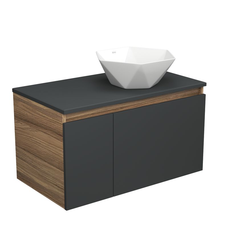 Тумба с раковиной (тумба подвесная Bau Dream Blackwood 80, графит + раковина накладная на столешницу BAU Crystal 40х40)