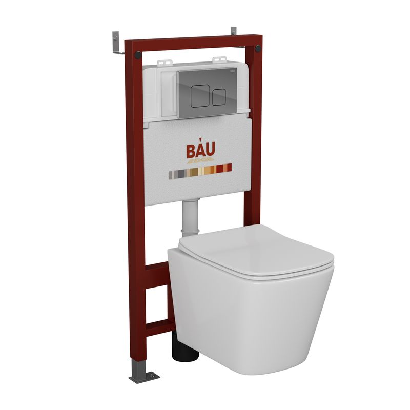 Комплект BAU 6 в 1: инсталляция BAU PRO, Унитаз подвесной безободковый Bau Stil 49x35, сиденье дюропласт микролифт, клавиша BAU Soul, хром