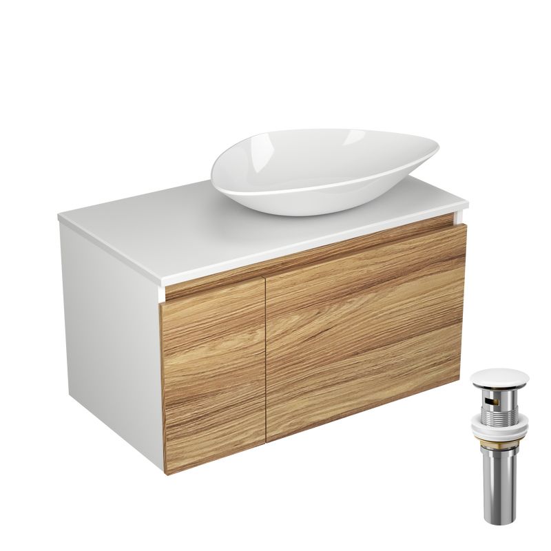 Тумба с раковиной и выпуском (Тумба Bau Dream Blackwood 80, умывальник BAU Triangle 59х39, выпуск клик клак, белый)