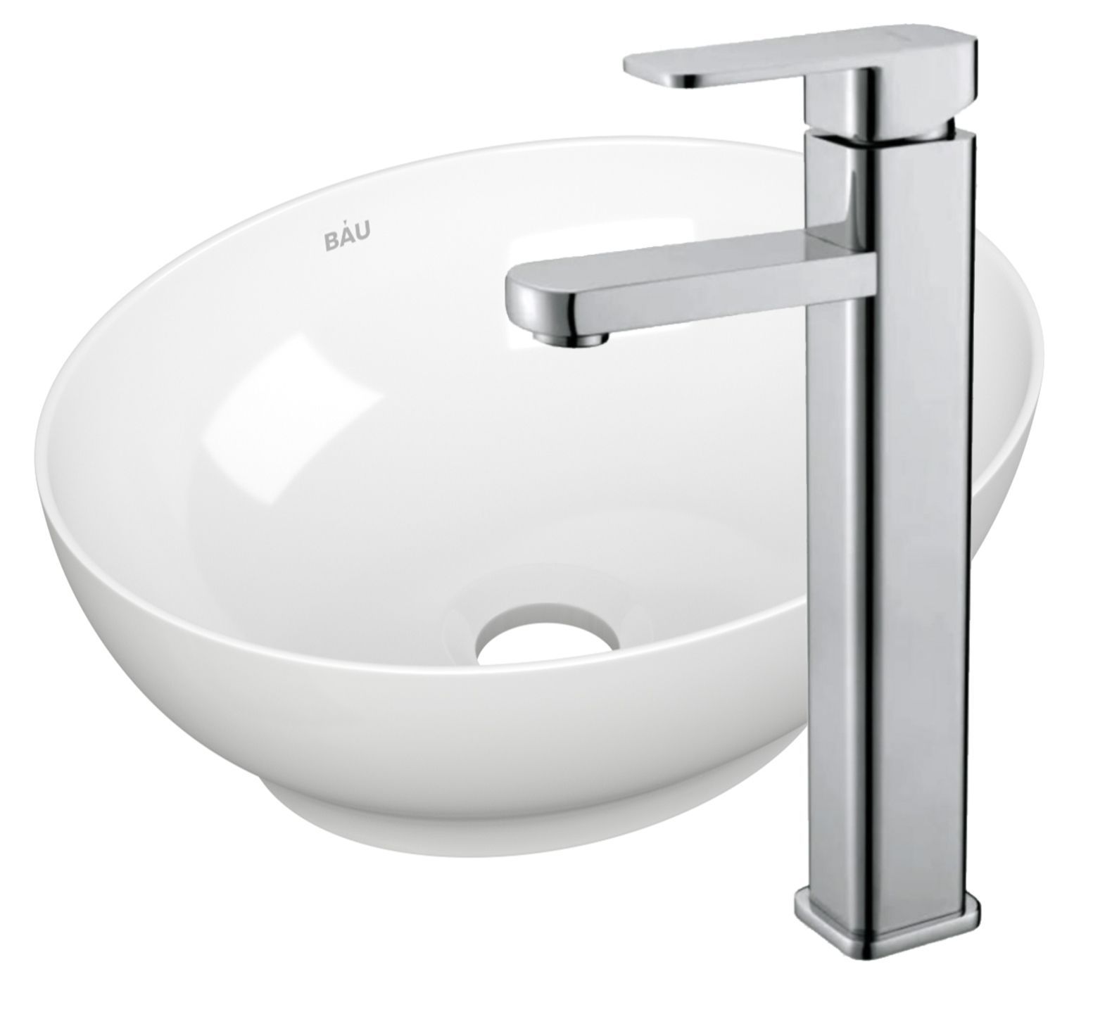 Раковина накладная со смесителем (овальная BAU Nimb 41х33, белая + смеситель Hotel Still, нержавеющая сталь)