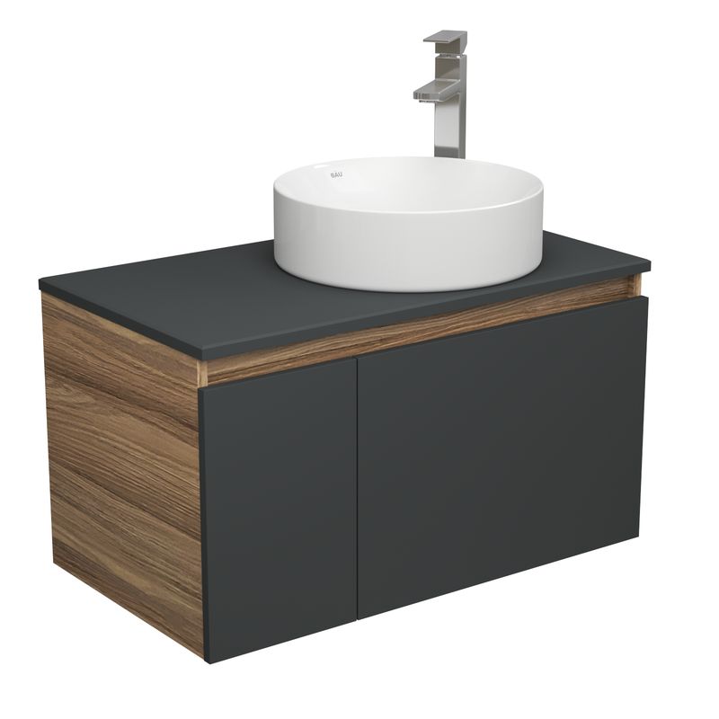 Комплект для ванной, 3 предмета (тумба Bau Dream 80, графит + раковина санфаянс накладная BAU Dream D41, смеситель высокий Hotel Still)