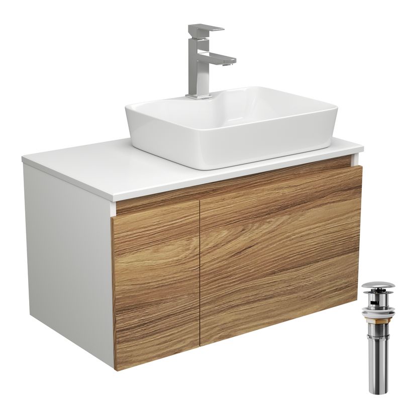 Комплект для ванной, 4 предмета (тумба Bau Dream 80 + раковина BAU 48х37, с отв. под смеситель + смеситель Hotel Still, выпуск клик-клак, хром)