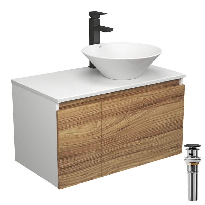 Комплект для ванной, 4 предмета (тумба Bau Dream 80 + раковина BAU D43, белая + смеситель Hotel Black, выпуск клик-клак, черный)