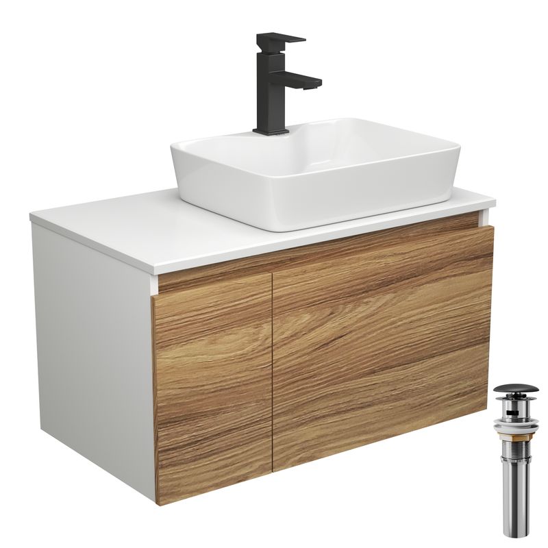 Комплект для ванной, 4 предмета (тумба Bau Dream 80 + раковина BAU 48х37, с отв. под смеситель + смеситель Hotel Black, выпуск клик-клак, черный)