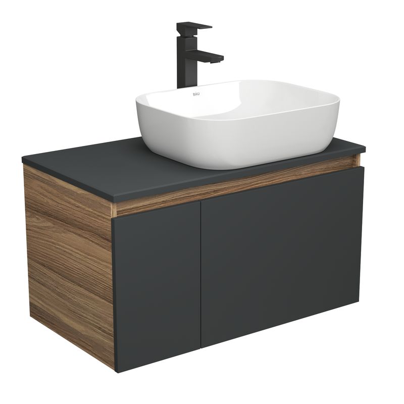 Комплект для ванной, 3 предмета (тумба Bau Dream 80, графит + раковина накладная BAU Stil 50х40, смеситель высокий Hotel Black)