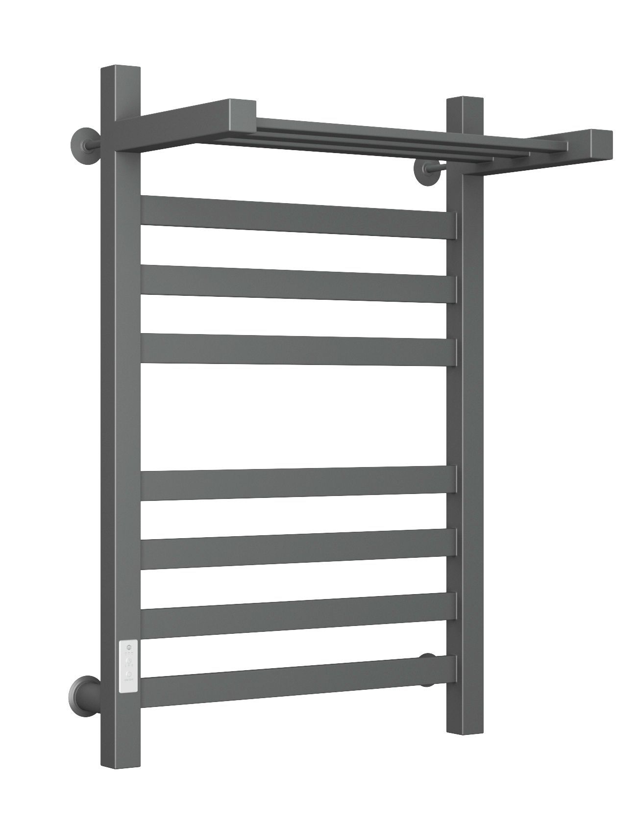 Полотенцесушитель электрический профильный с полкой Маргроид BAU В81/10 50х80, темно-серый металлик с таймером слева