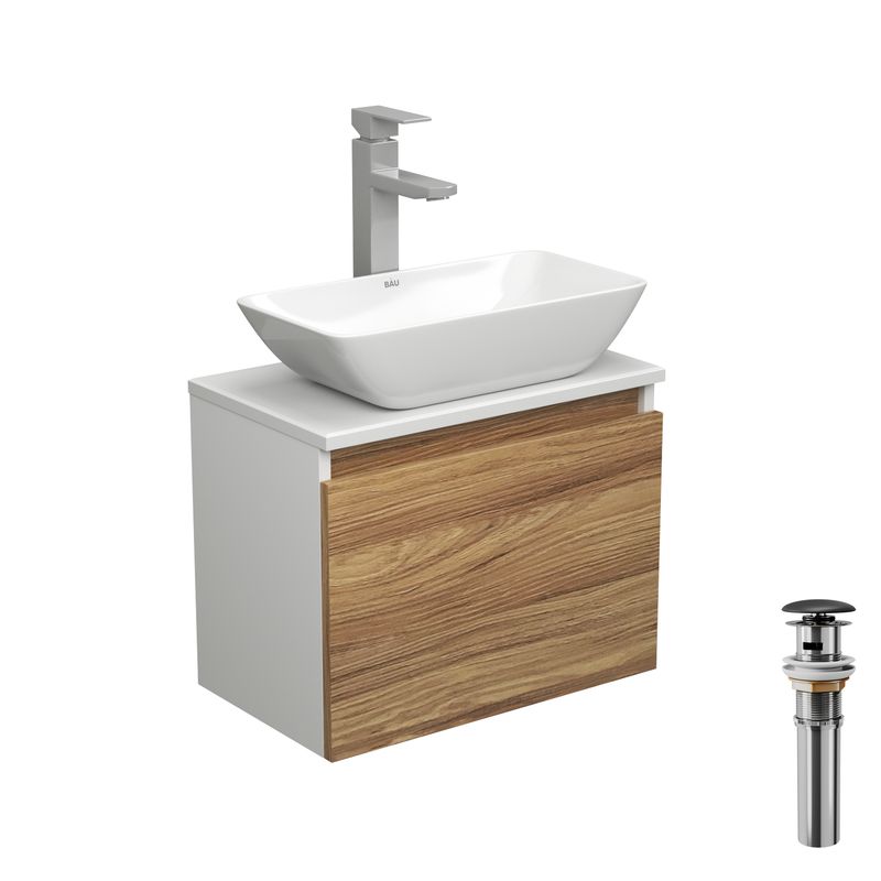 Комплект для ванной, 4 предмета (тумба Bau Dream 50 + раковина чаша BAU 47х24, белая + смеситель Hotel Still, выпуск клик-клак, черный)