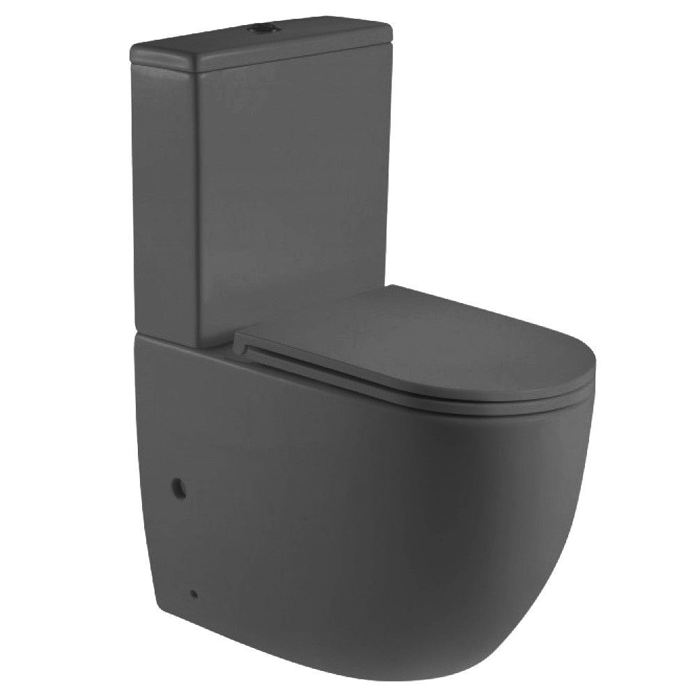 Унитаз напольный безободковый торнадо обратного потока Bau Dream Hurricane-2, усиленное бысросъемное сиденье дюропласт микролифт, темно-серый матовый