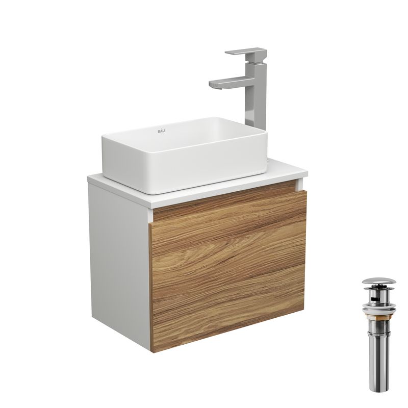 Комплект для ванной, 4 предмета (тумба Bau Dream 50 + раковина BAU 37х23, белая + смеситель Hotel Still, выпуск клик-клак, хром)