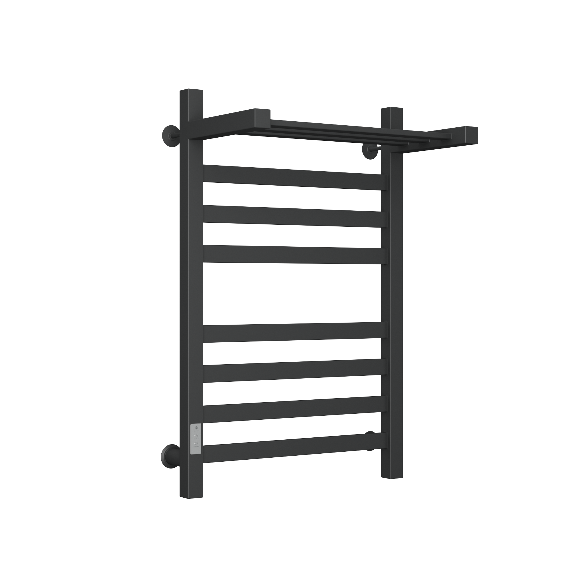 Полотенцесушитель электрический профильный с полкой Маргроид BAU В81/10 50х80, 2 вставки 4х4, черный матовый RAL 9005 с таймером слева