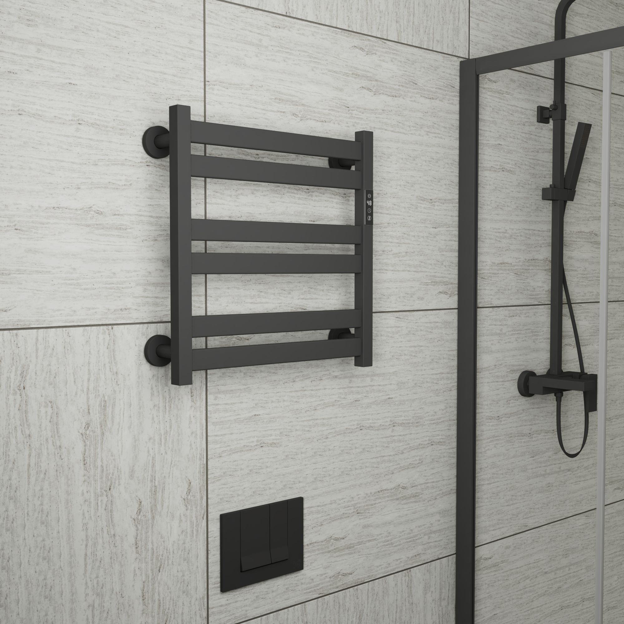 Полотенцесушитель дизайнерский электрический BAU Elite Black 53х52, подключение справа, черный матовый