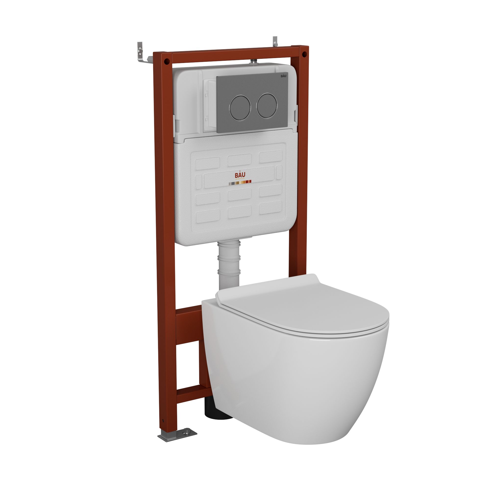 Комплект BAU 6 в 1: усиленная инсталляция BAU IDEAL, унитаз подвесной безободковый Bau Dream, сиденье дюропласт микролифт, клавиша BAU Round Gun gray, серый металлик