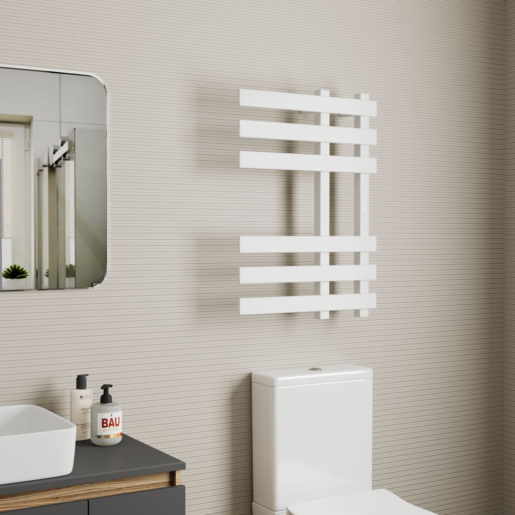 Полотенцесушитель дизайнерский электрический, профильный BAU Blizzard 50х70, 6 планок, белый полуматовый