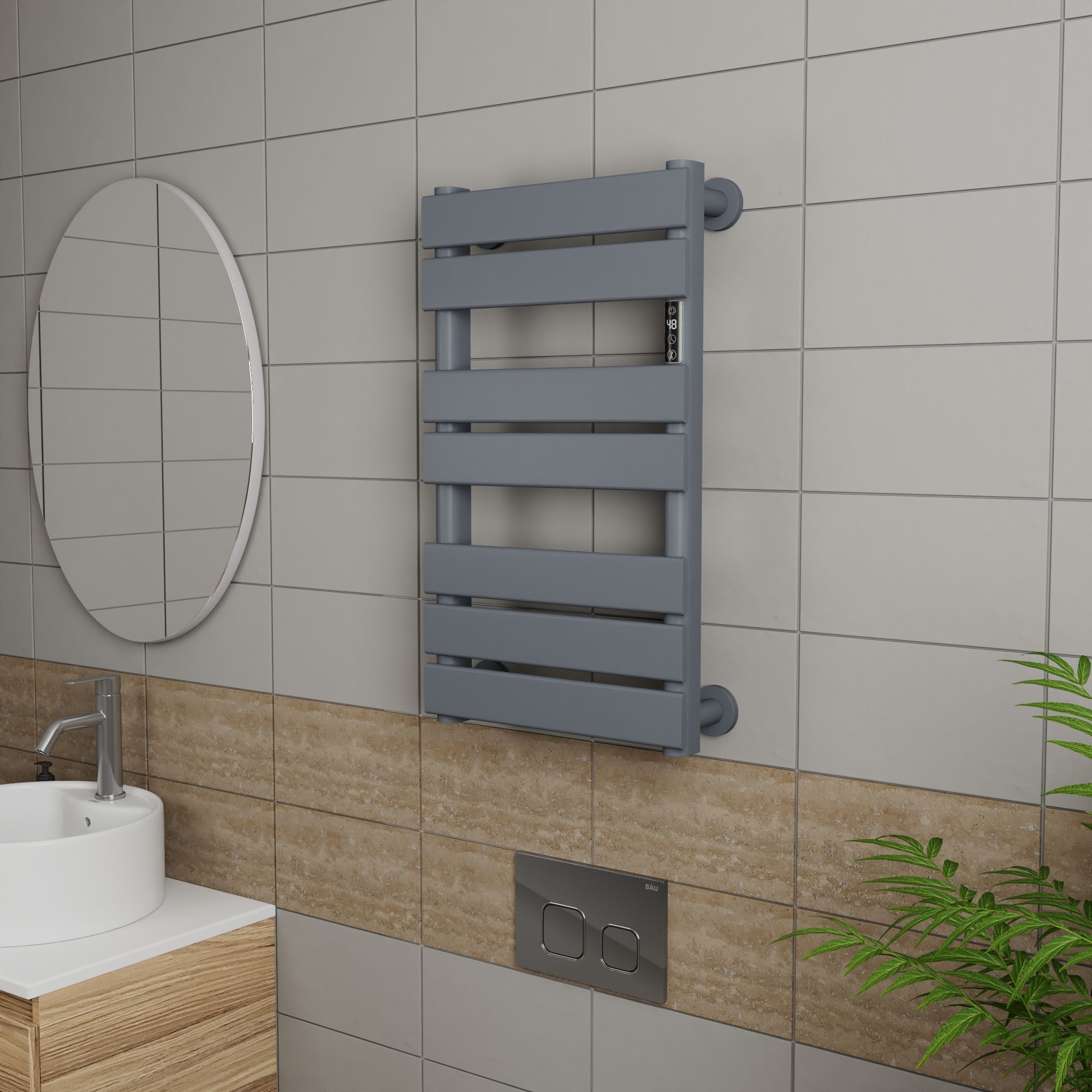 Полотенцесушитель дизайнерский электрический BAU Spectrum Gun Grey 70х40, подключение справа, темно-серый металлик
