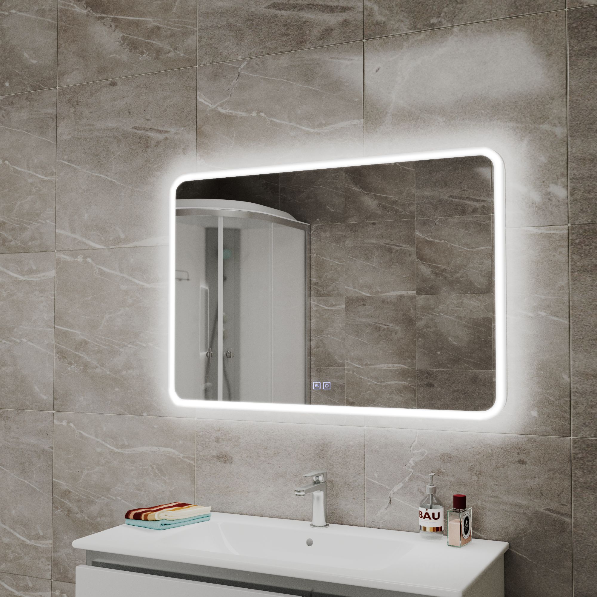 Зеркало Bau Stil 100х70, LeD подсветка, сенсор, антипар, пластиковый защитный корпус