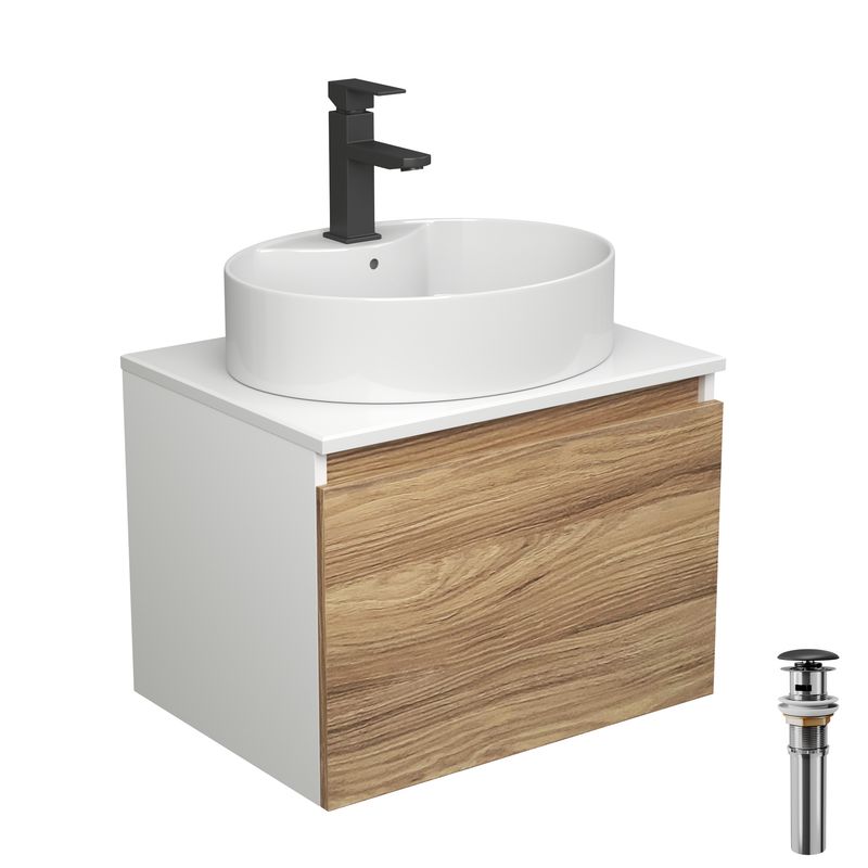 Комплект для ванной, 4 предмета (Тумба подвесная Bau Blackwood 60 + Раковина BAU 51х41, с отв. под см-ль + Смеситель Hotel Black, выпуск черный)