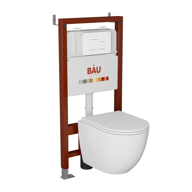 Комплект BAU 6 в 1: инсталляция BAU PRO, унитаз подвесной безободковый вихревой со скрытым сливом Bau Dream Hurricane3, сиденье дюропласт микролифт, кнопка смыва BAU Soul, белая