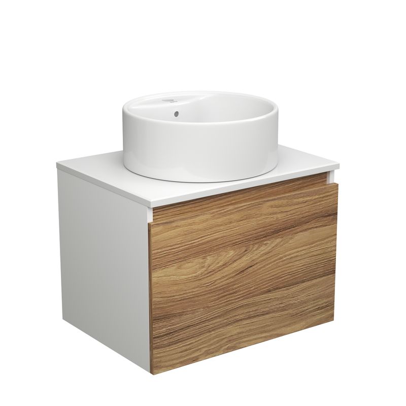 Тумба с раковиной (тумба подвесная под раковину Bau Dream Blackwood 60 + раковина накладная BAU Element D40, с отверстием под смеситель, белая)